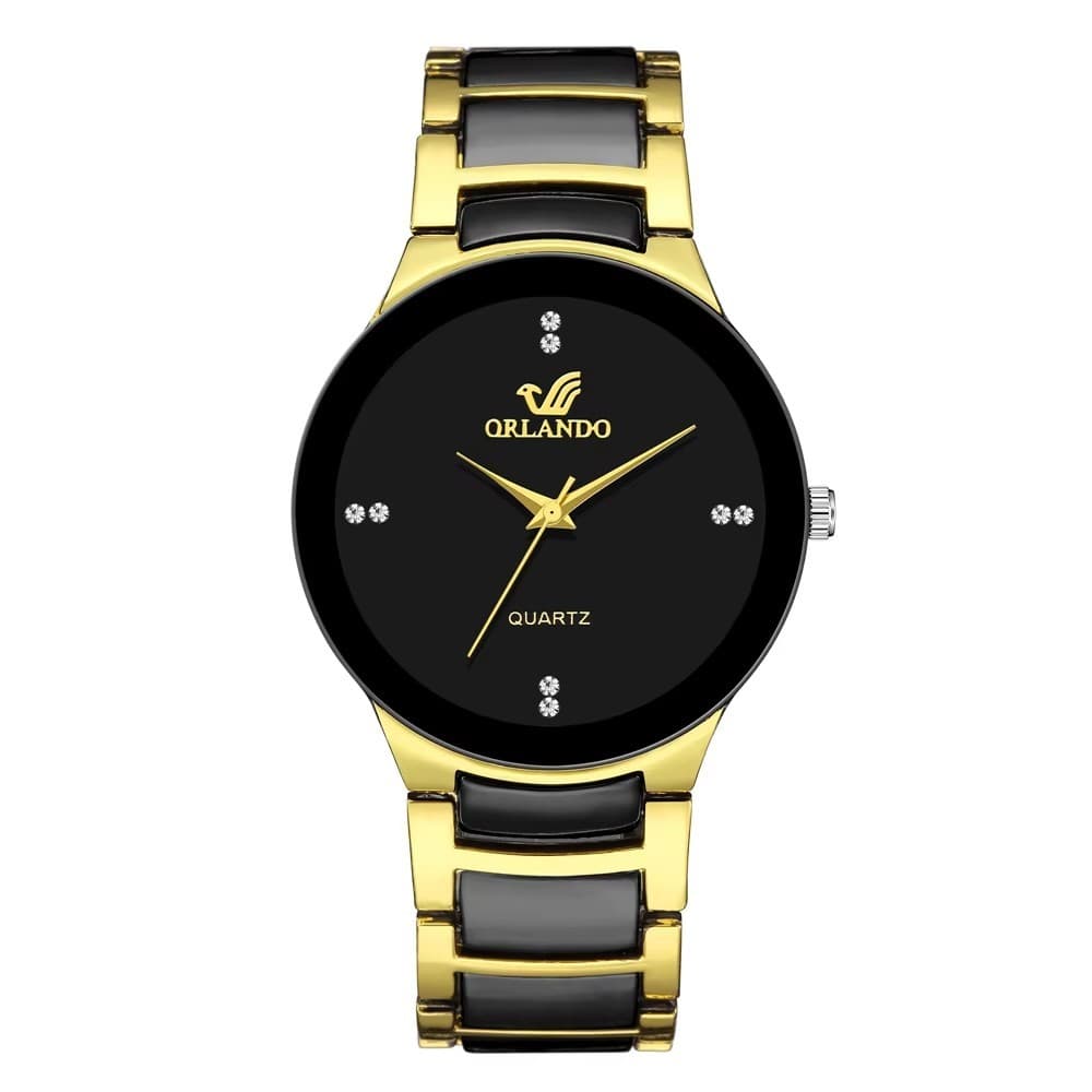 Relógio masculino analógico Soxy Quartz Dourado com preto minimalista acabamento sofisticado estilo social