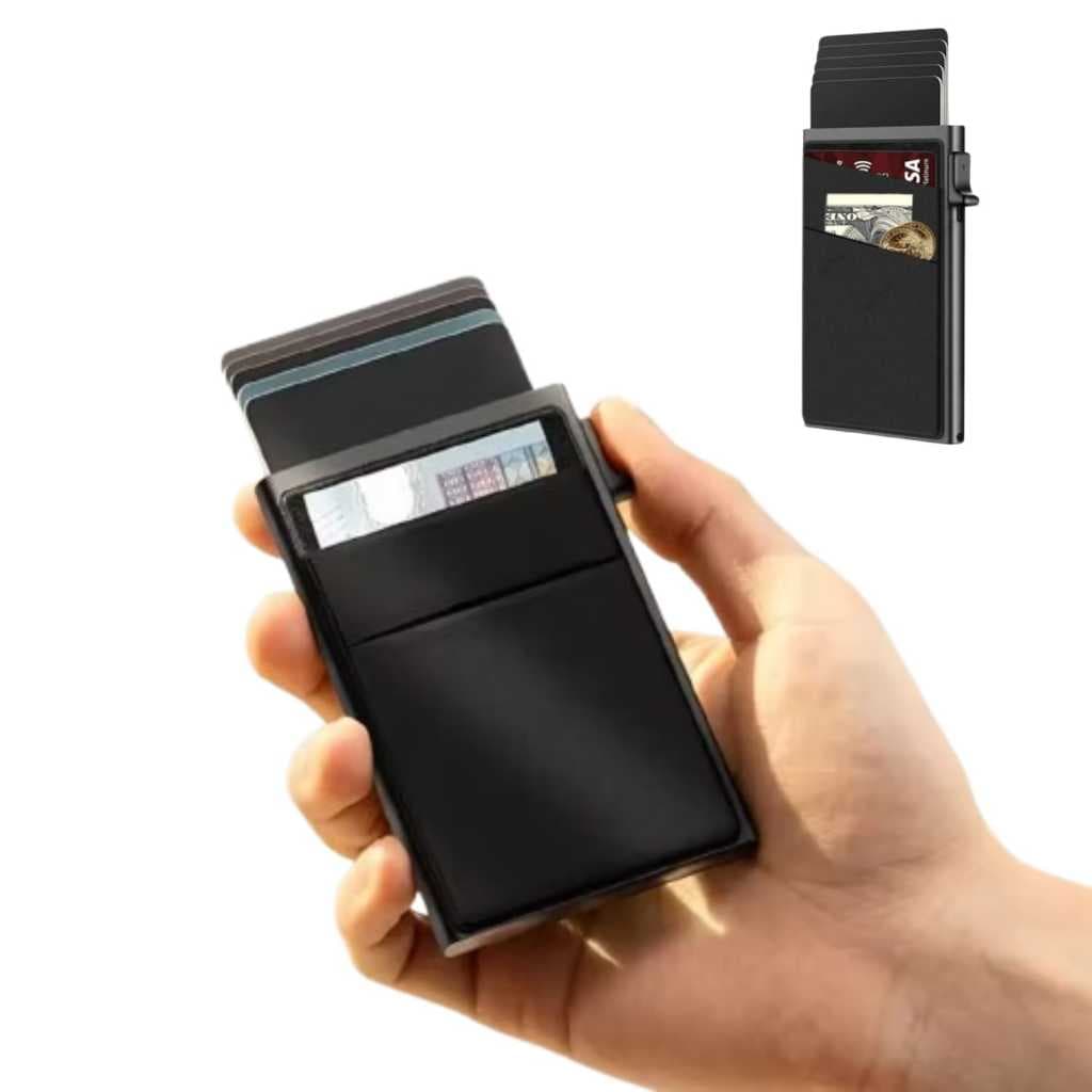 Porta-Cartões de Crédito Minimalista Slim, Carteira Masculina, Alumínio com Bloqueio RFID