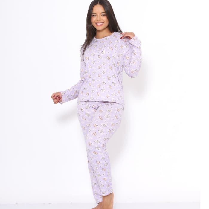 Pijama  Feminino Tecido Premium Para Dormir Longo Conforto Fechado Manga Comprida Inverno Frio Noite