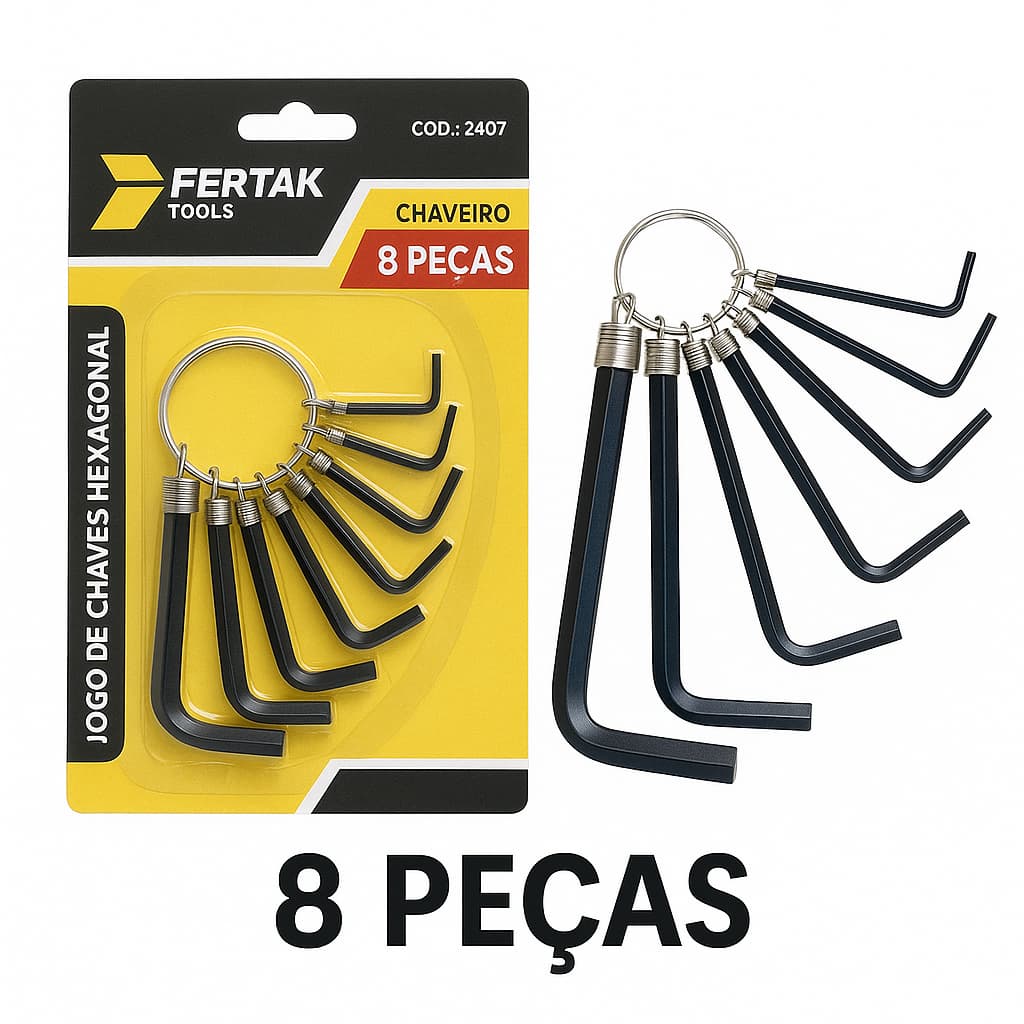 Kit Chave Allen 8 Peças Fertak Jogo de Chave L Sextavada Aço CrV Profissional Bike Moto Carro