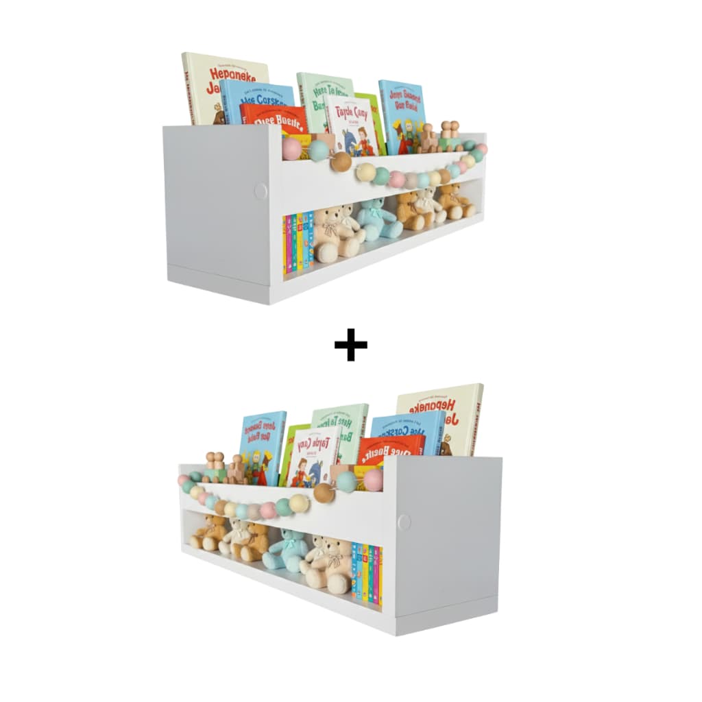 kit 02 Prateleiras MDF Branco Livros Revista Infantil Brinquedos Quarto Nicho 50cm Organização Decorativo