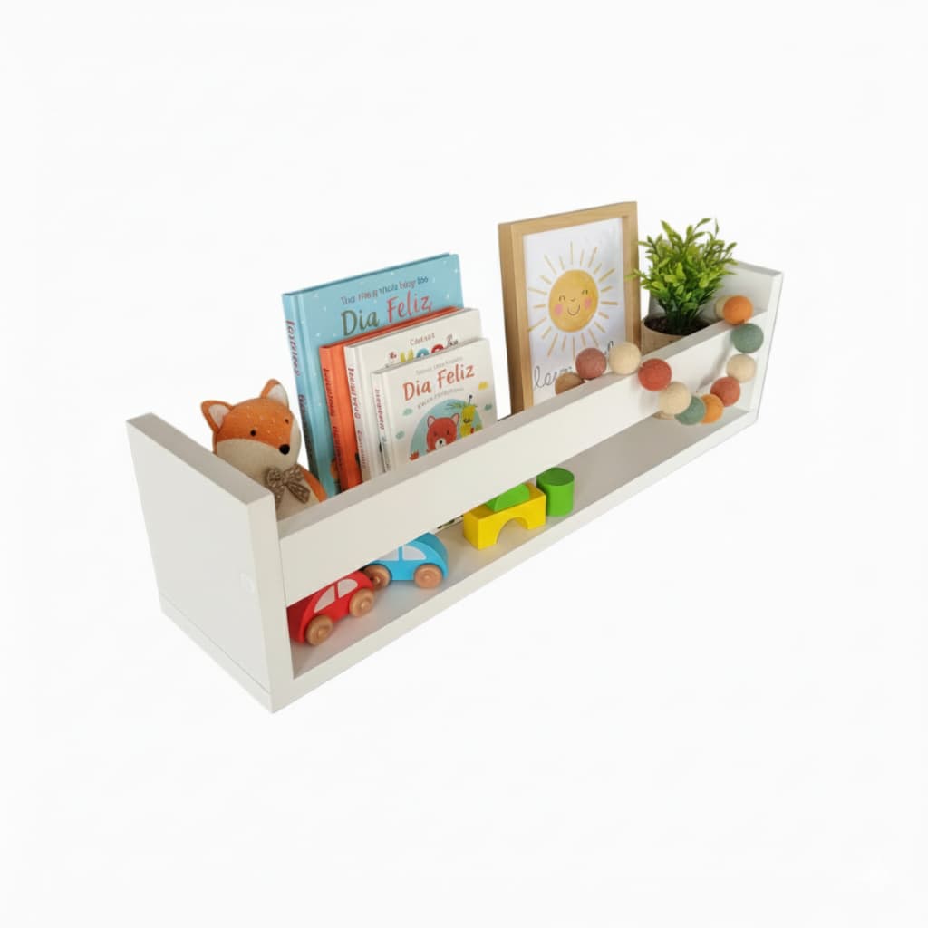 Prateleira MDF Branco Livros Revista Infantil Brinquedos Quarto Nicho 50cm Organização Decorativo