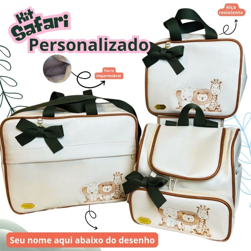 kit bolsa safari  personalizado jardim encantado menina e menino