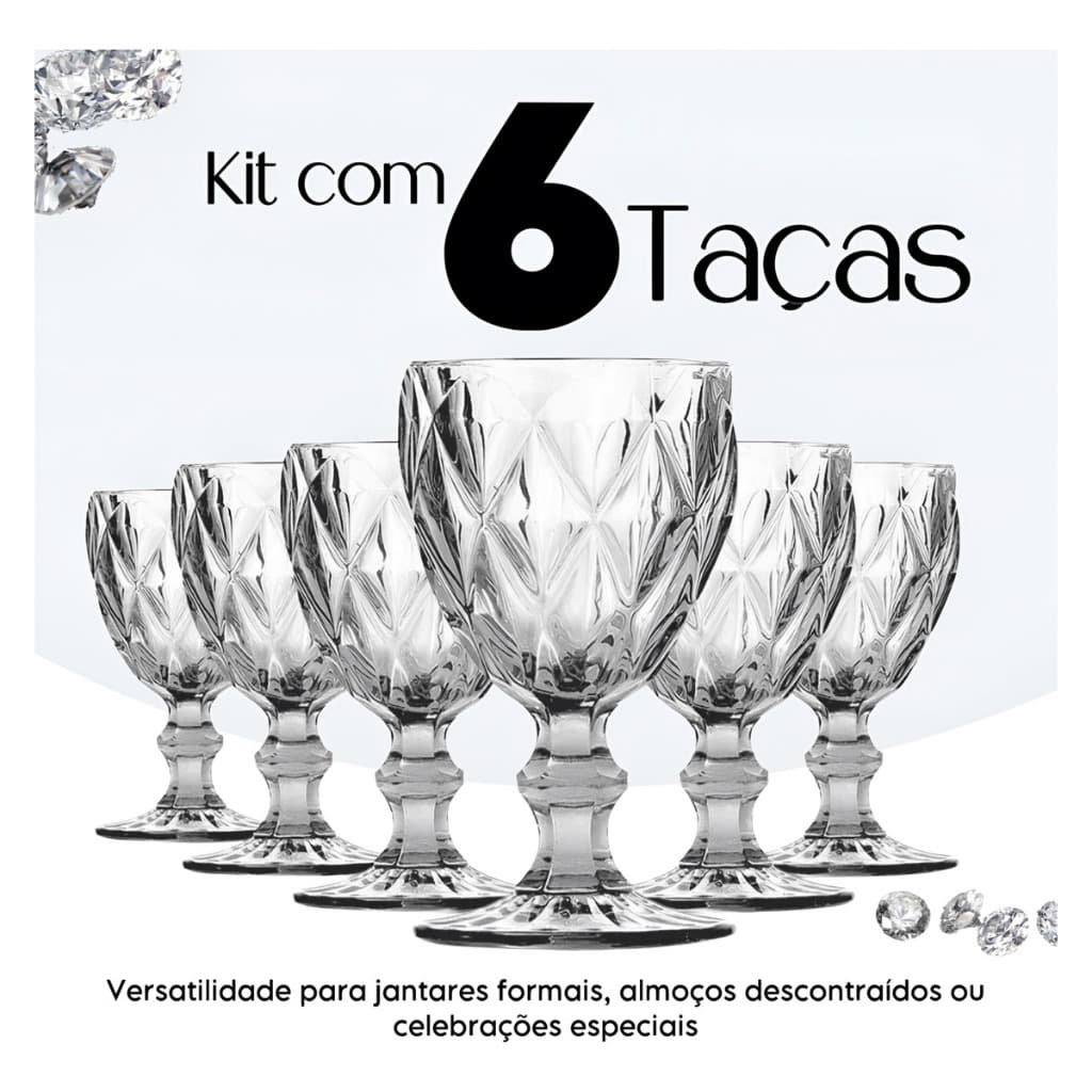 Taça Vidro Diamond Bela Flor 6 Unidades