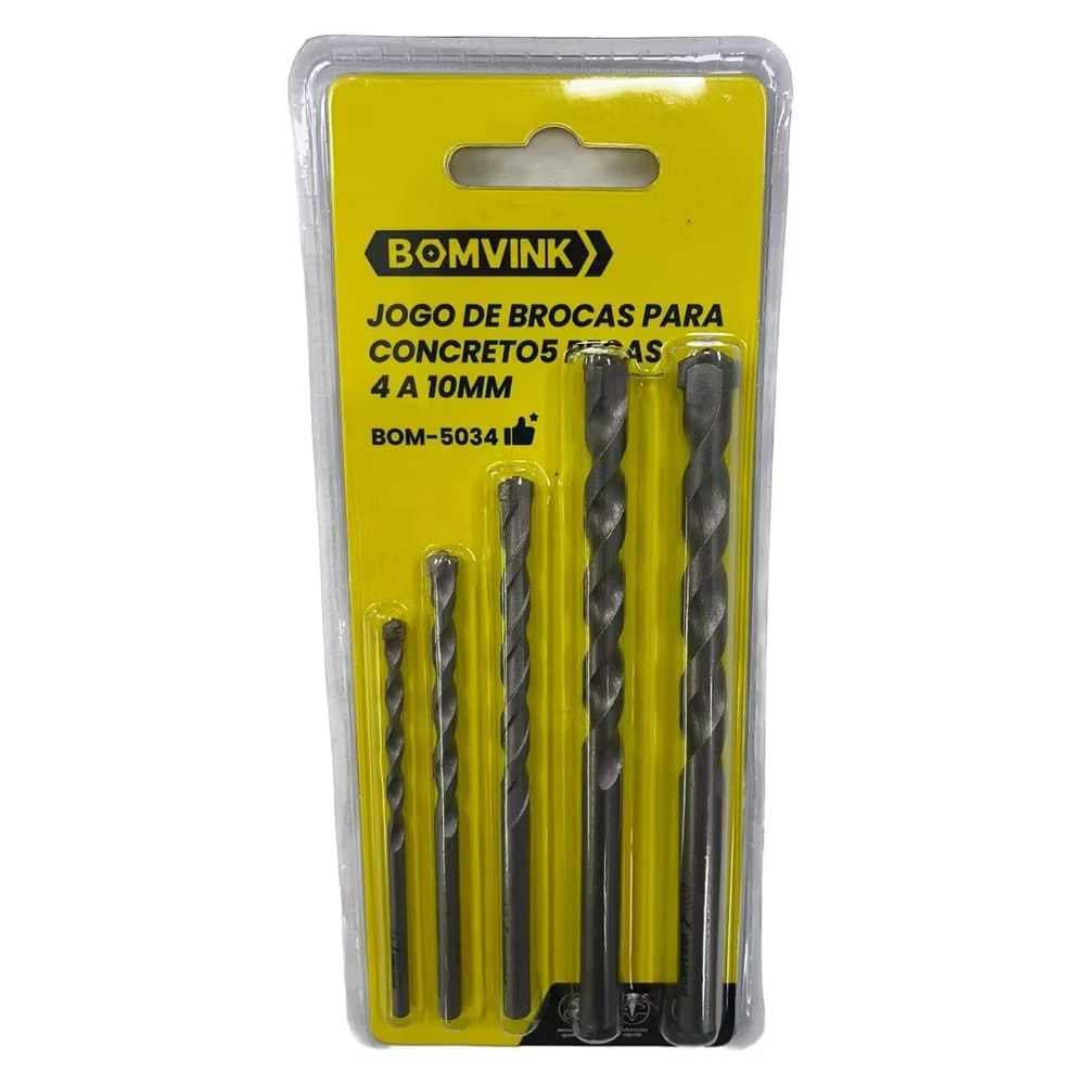 Jogo de Brocas para Concreto 5Pçs 4 a 10mm Bomvink - BOM-5034