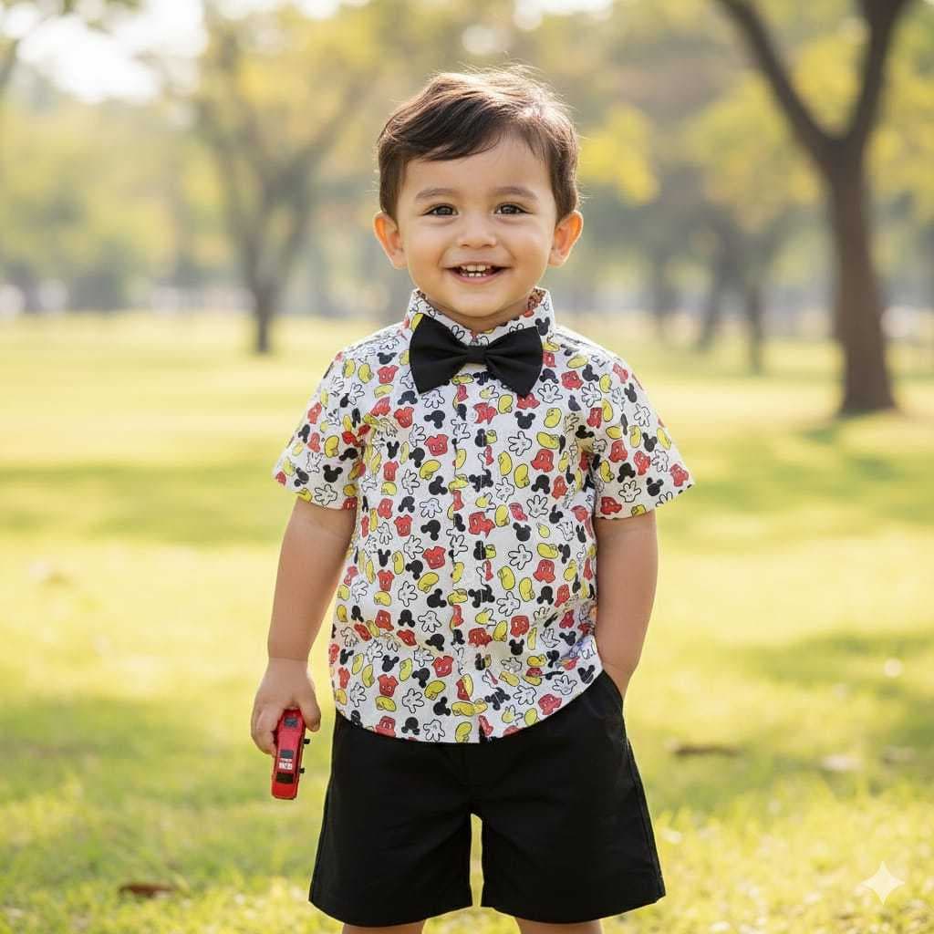 Conjunto Mickey infantil com gravata festa aniversário ensaio fotográfico roupa social temática