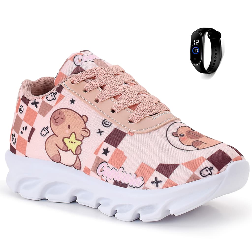 Kit Tênis Infantil Capivara Menina Casual + Relógio Infantil