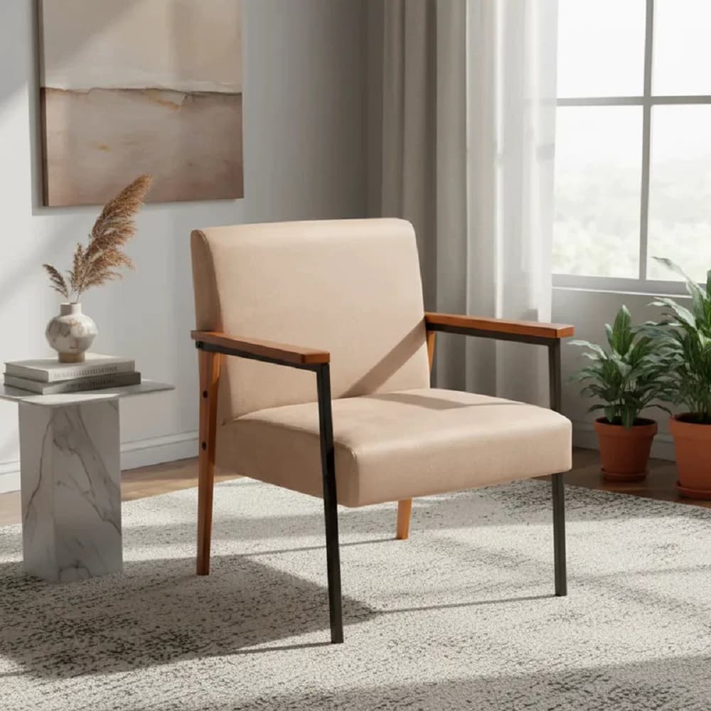 Poltrona Decorativa Para Sala Estilo Industrial Em Linho