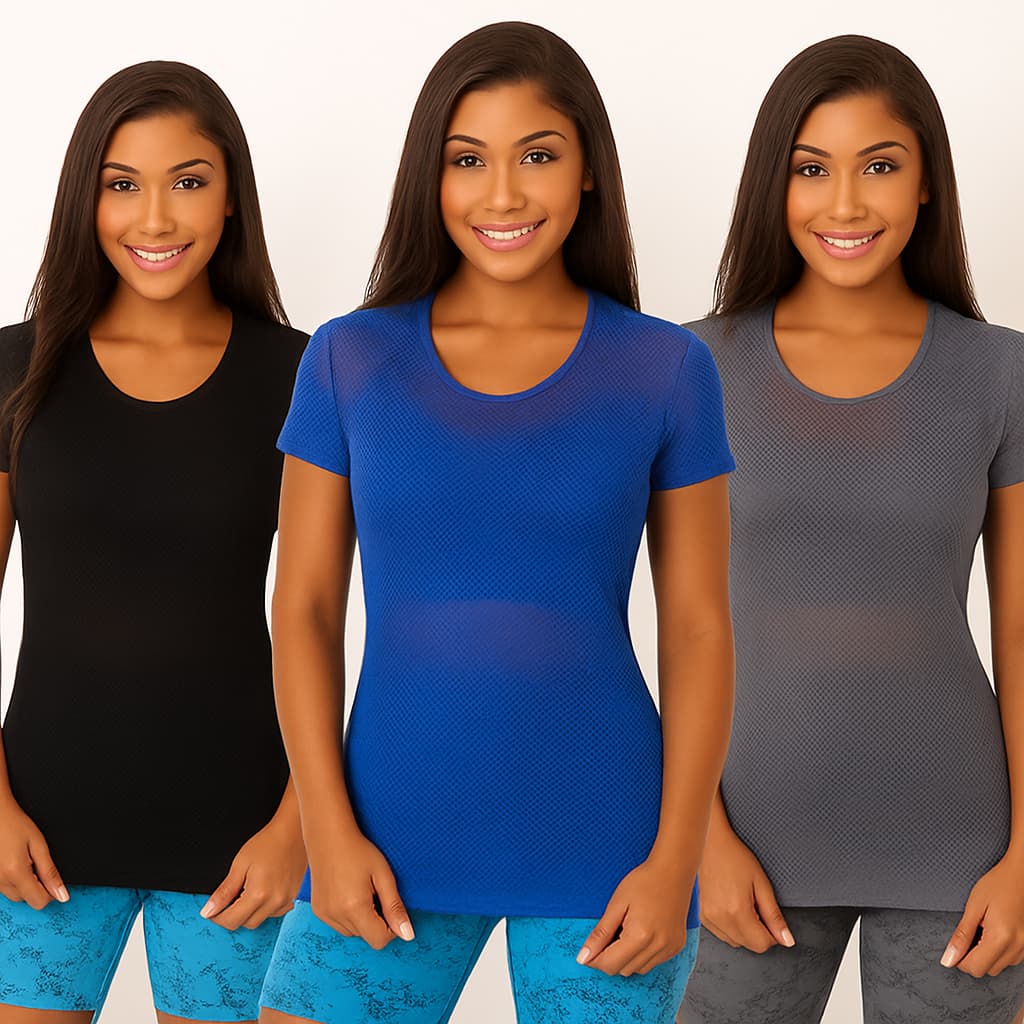 Blusa de Tela Arrastão Academia Veste Legging Tapa Bumbum Camiseta Tule Camisão Dry Fit