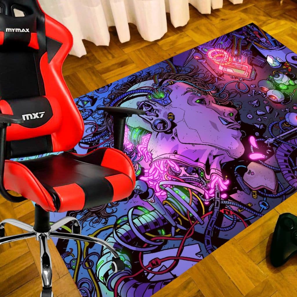 TAPETE GAMER - PROTETOR DE PISO  - 90x65 antiderrapante - Tema CYBERPUNK
