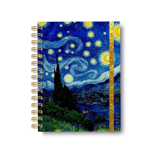 📘 Caderno Premium Holográfico  A5– Obras de Arte (Van Gogh • Monet • Vermeer • Botticelli)- Com nome