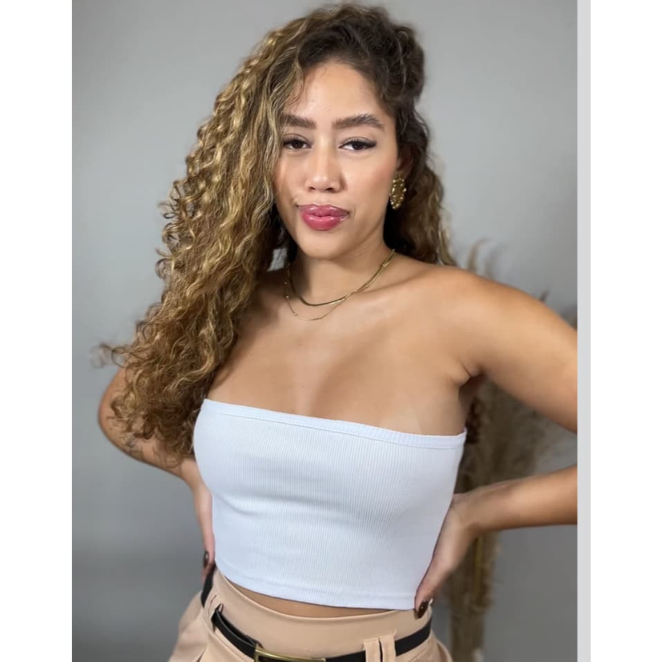 Cropped Top Faixa Tub Top Tomara que caia Curto Canelado Premium Ribana Branco Vermelho Preto