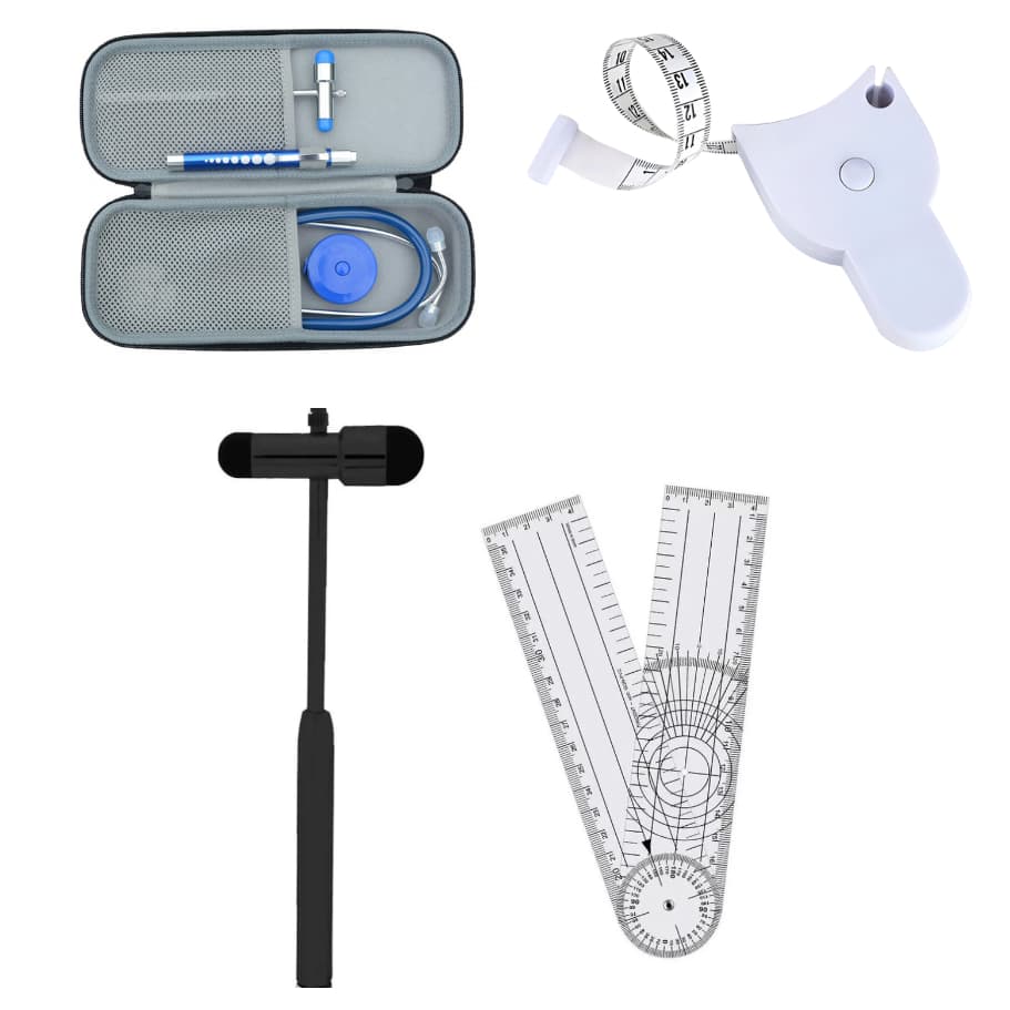 Kit Fisioterapia 4 EM 1 com Fita Metrica, Martelo Neurologico, Goniometro Case Estojo Estetoscopio Envio Imediato!!