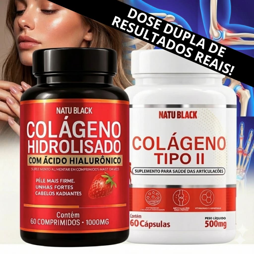 KIT COLÁGENO HIDROLISADO +TIPO 2  CONCENTRADO para Pele Unha Cabelo Joelho Articulação Cartilagem