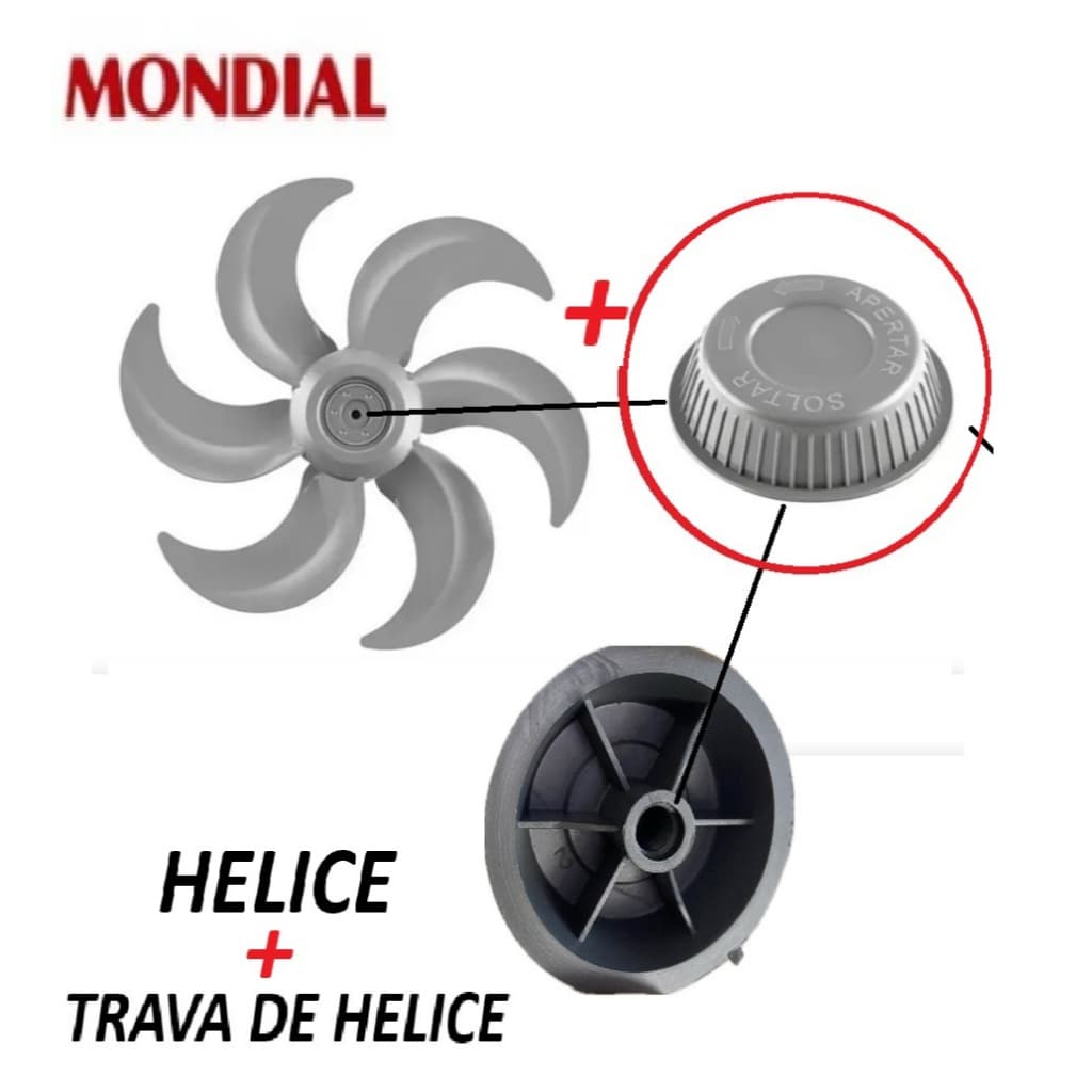 Kit Hélice 40 cm 6 Pás + Porca de Fixação – Compatível com Ventilador Mondial – Prata
