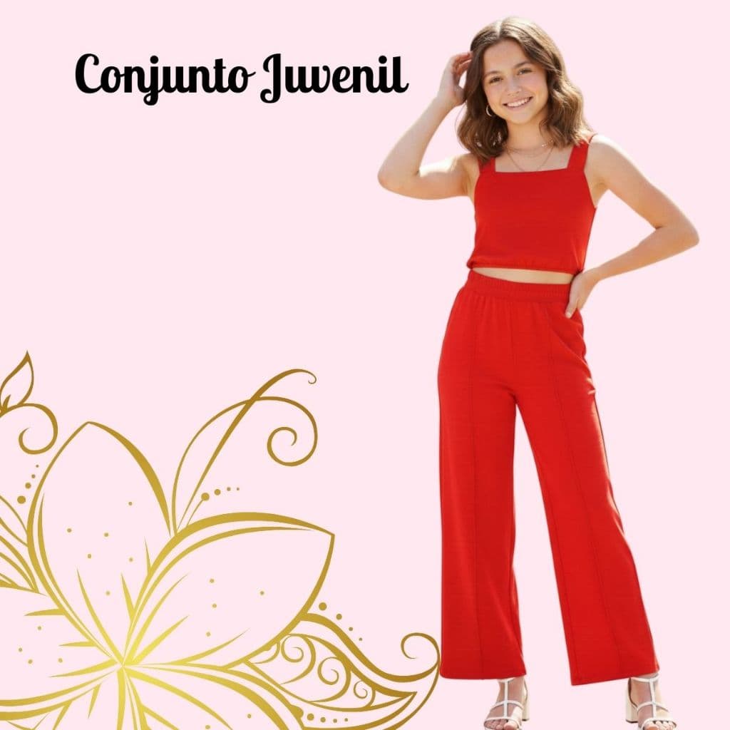 Conjunto Juvenil Pantalona blusa Croped Conjunto Virginia Tecido Duna Fresco