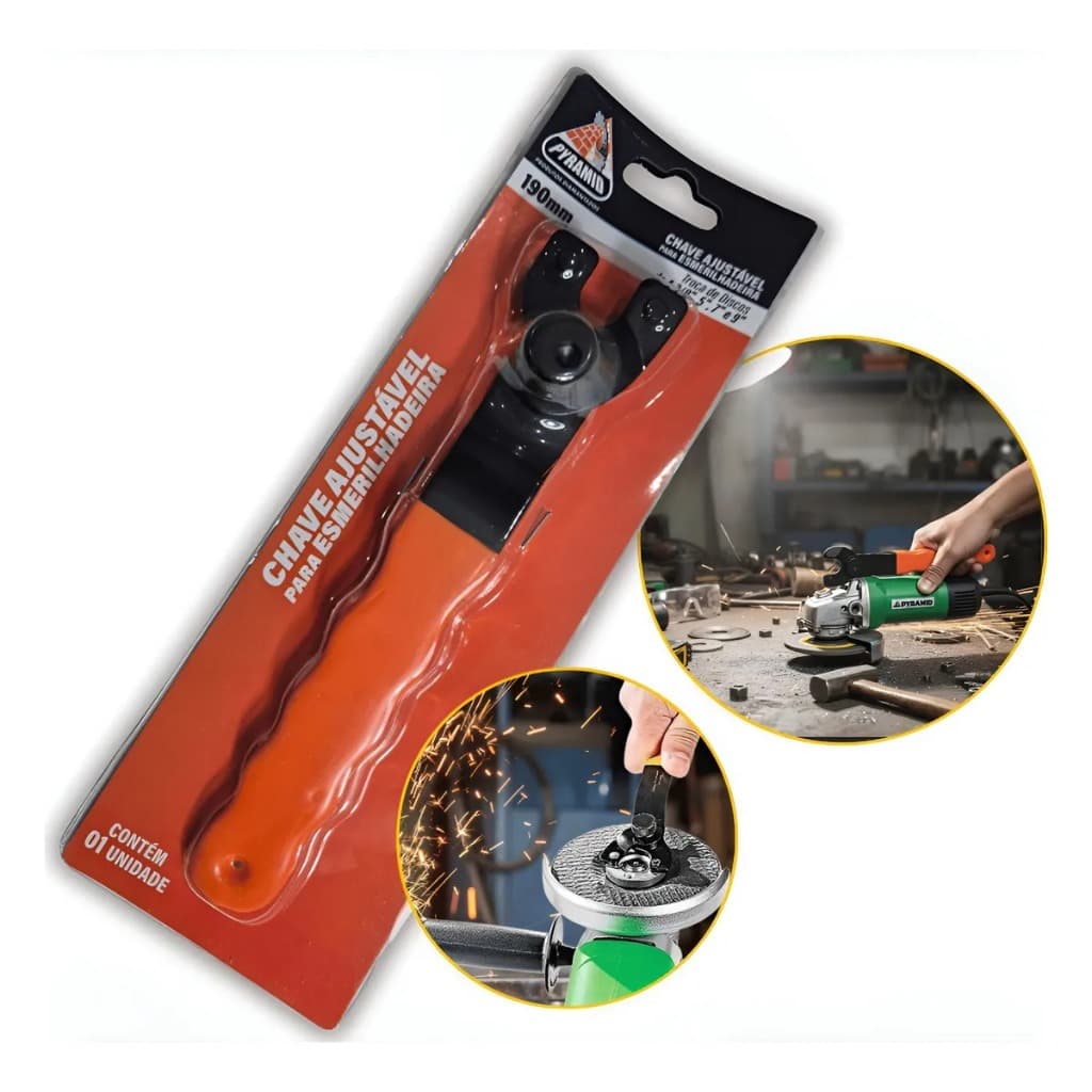 Chave Ajustável Para Esmerilhadeira 190mm Troca de Disco Universal 2 pinos 4.1/2 5 7 e 9Pol Pyramid