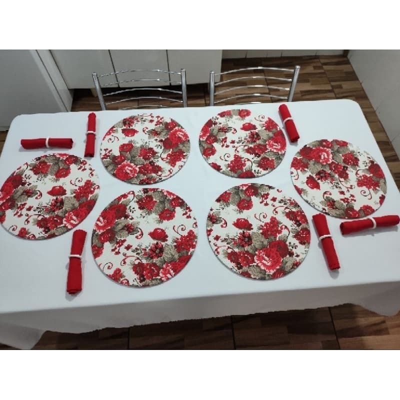 Jogo Americano Supla Souplast Redondo Mesa Posta 6 Capas + 6 MDF + 6 Guardanapos Top