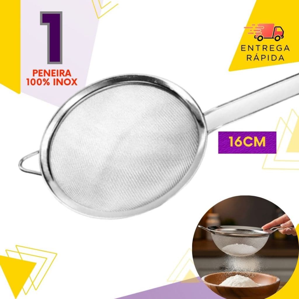 Peneira Coador de Aço Inox 16cm Cozinha Casa Lanchonete Doceria Confeitaria Suco