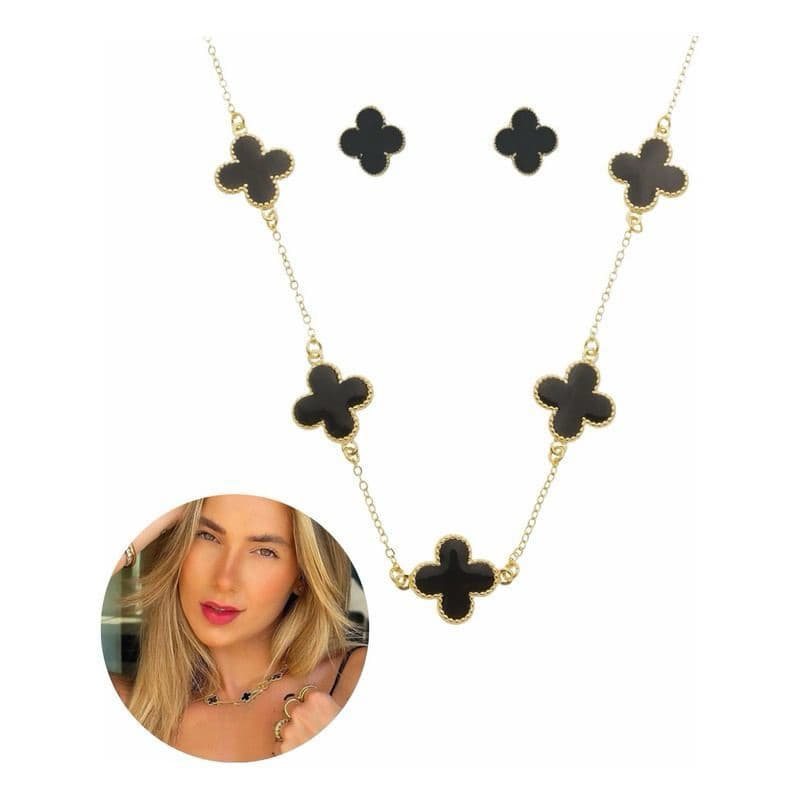 Conjunto de 2 peças de colar e brinco de trevo de quatro folhas “Estilo Virgínia”
