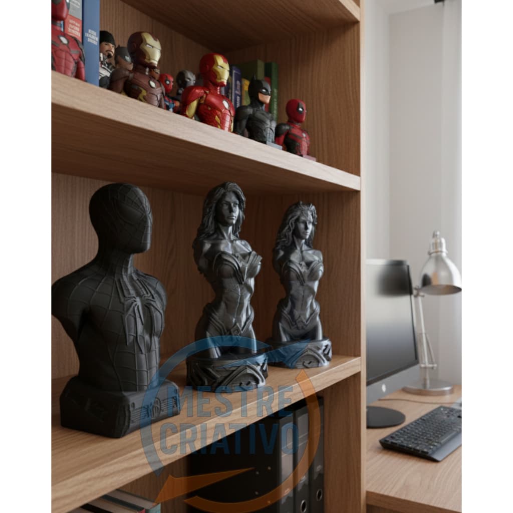 Homem Aranha - Mulher Maravilha - Busto - Colecionavel - Spiderman - Wonder Woman - Decoração Geek