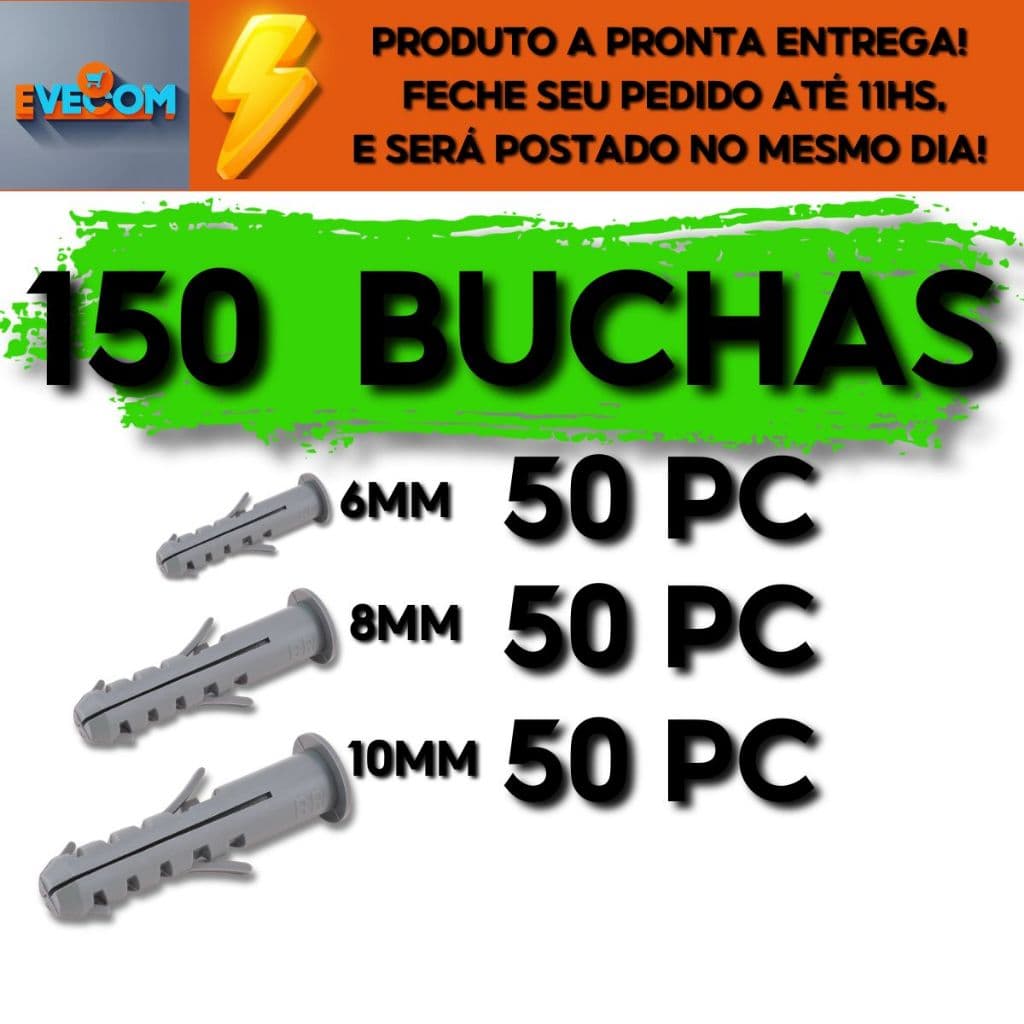 Kit Combo Com 150 Buchas Fixação Com Anel Para Uso Em Concreto Tijolos (50pcx6mm+50pcx8mm+50pcx10mm)