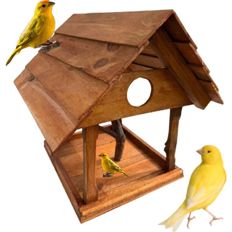 Comedouro Pássaros Livres Casa Para Aves Casinha De Passarinho Madeira Bandeija Puleiro Jardim BHK
