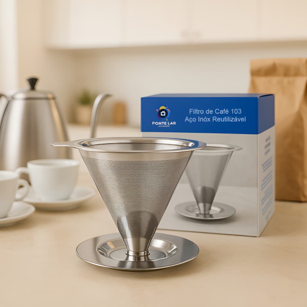 Coador de Café Reutilizável Em Aço Inox 103 Permanente Sustentável