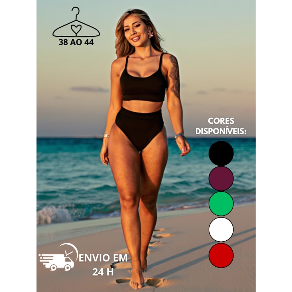 Biquíni Feminino Cintura Alta Hot Pants de Anarruga Tecido Duplo Top com Bojo Conjunto Moda Praia Verão Lançamento
