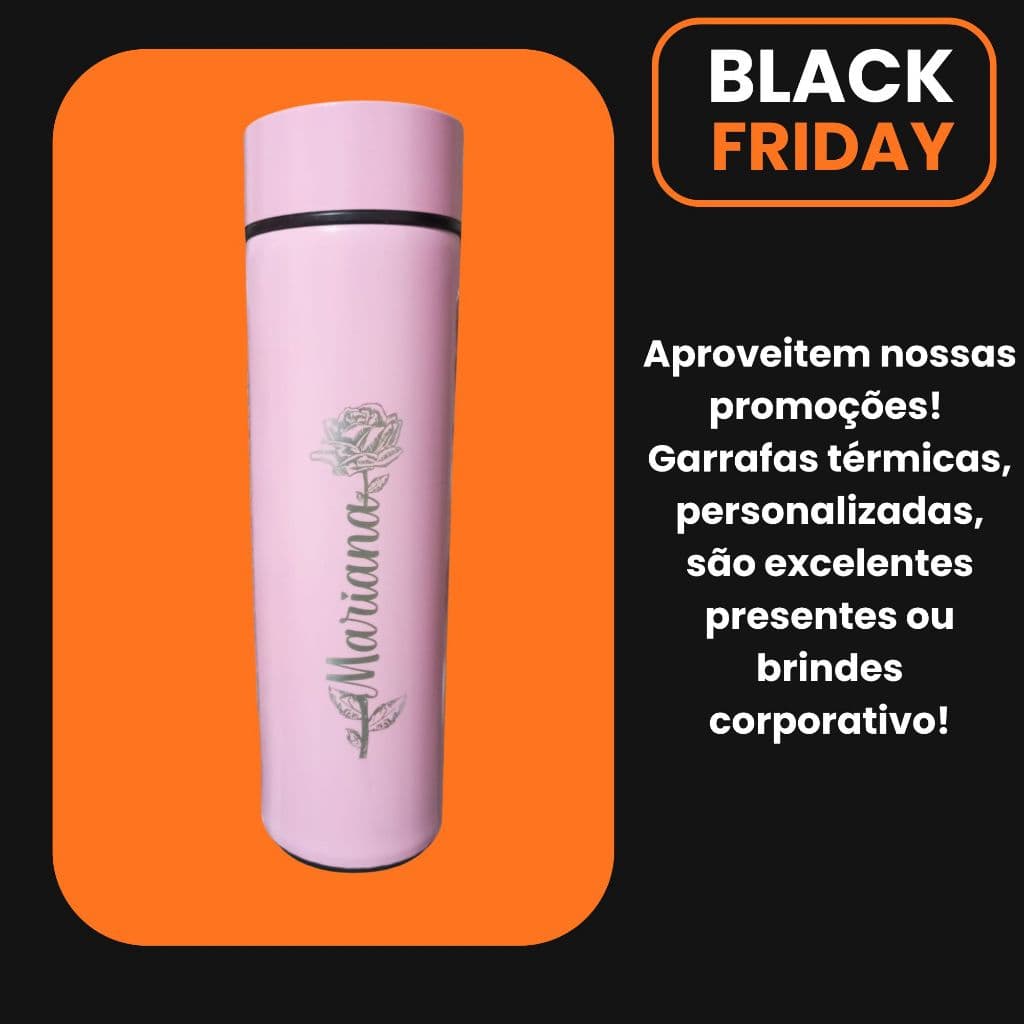 Garrafa Térmica 500ml com termômetro + nome personalizado à laser
