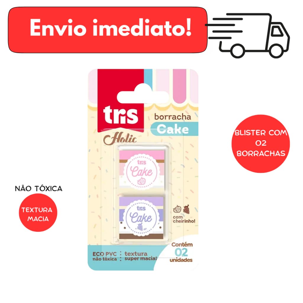 Borracha Cake Holic Docinhos – Tris – Cartela com 2 unidades – Cores e Cheirinhos Sortidos