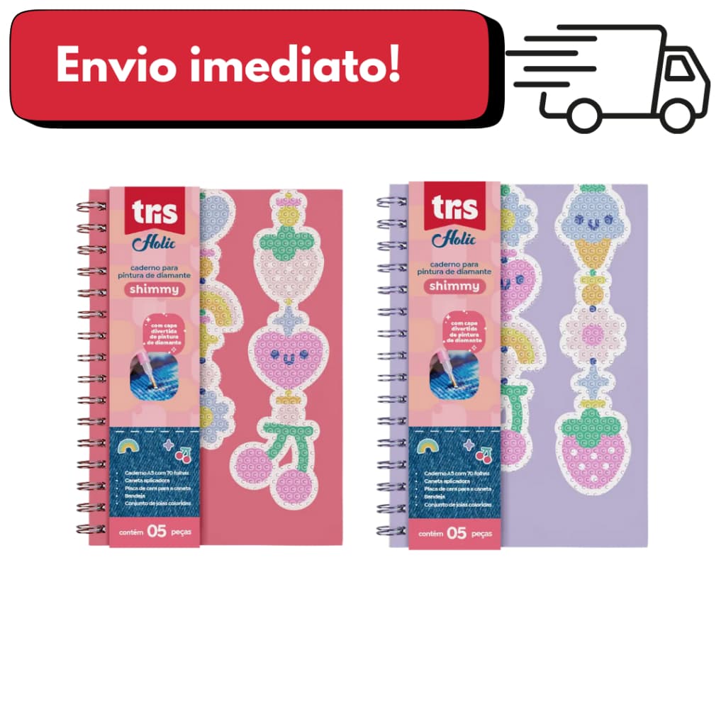 Caderno Pautado Shimmy Holic Charm – A5 – 70 Folhas – Capa com Pintura de Diamante – Kit Completo – Tris