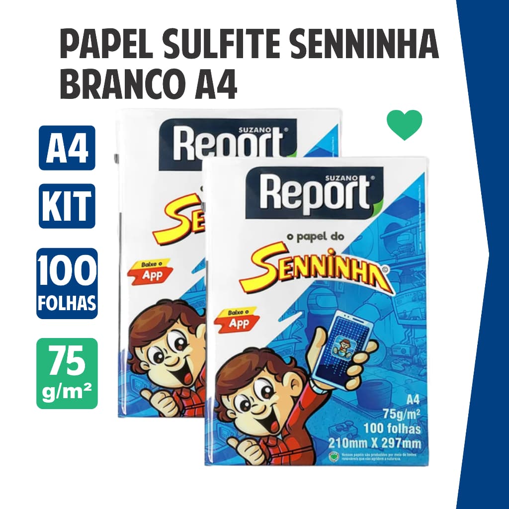 Papel Sulfite Senninha Branco A4 Report Suzano com 100 Folhas