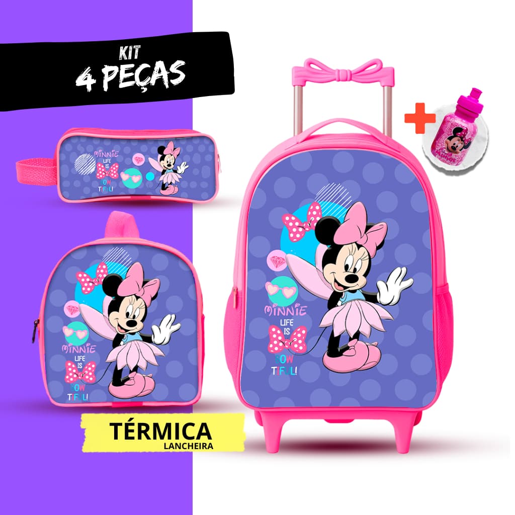 Kit Mochila Escolar Minnie + Lancheira Térmica + Estojo