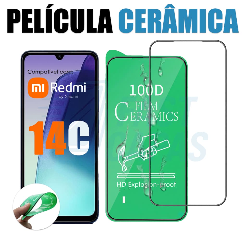 Película Cerâmica Xiaomi Redmi 14C Não Quebra Hidrogel 9D 3D Flexível Transparente Anti-Impacto
