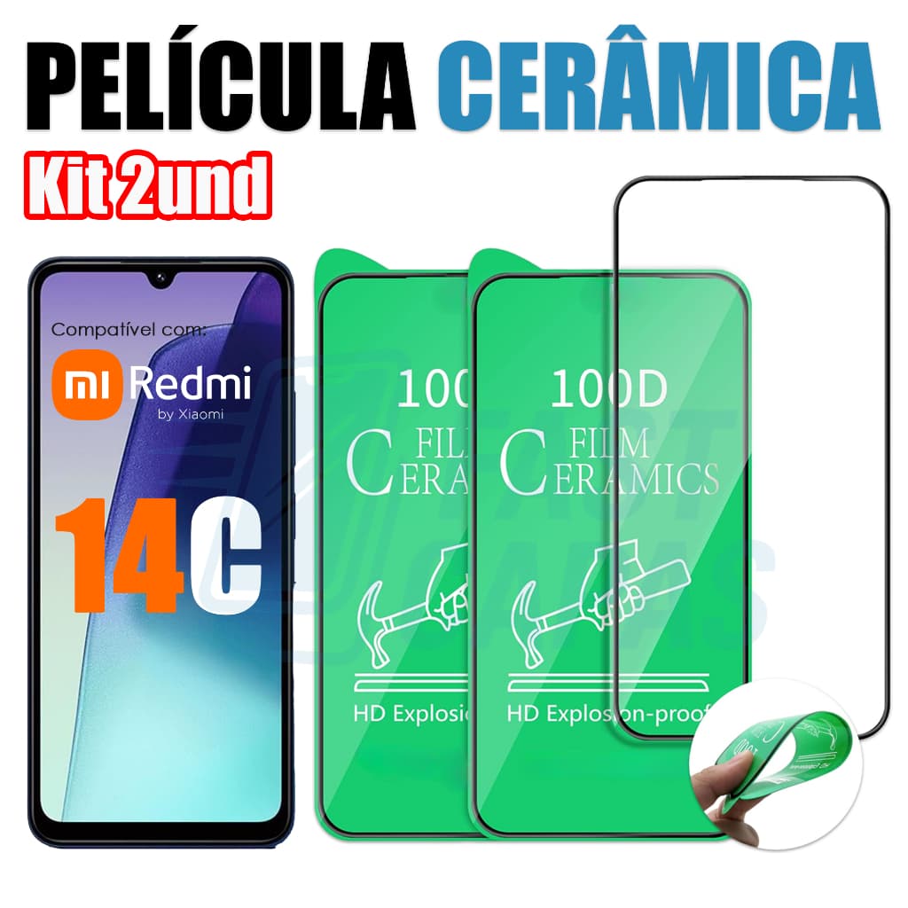 Kit 2 Película Cerâmica Xiaomi Redmi 14C Não Quebra Hidrogel 9D 3D Flexível Transparente Resistente