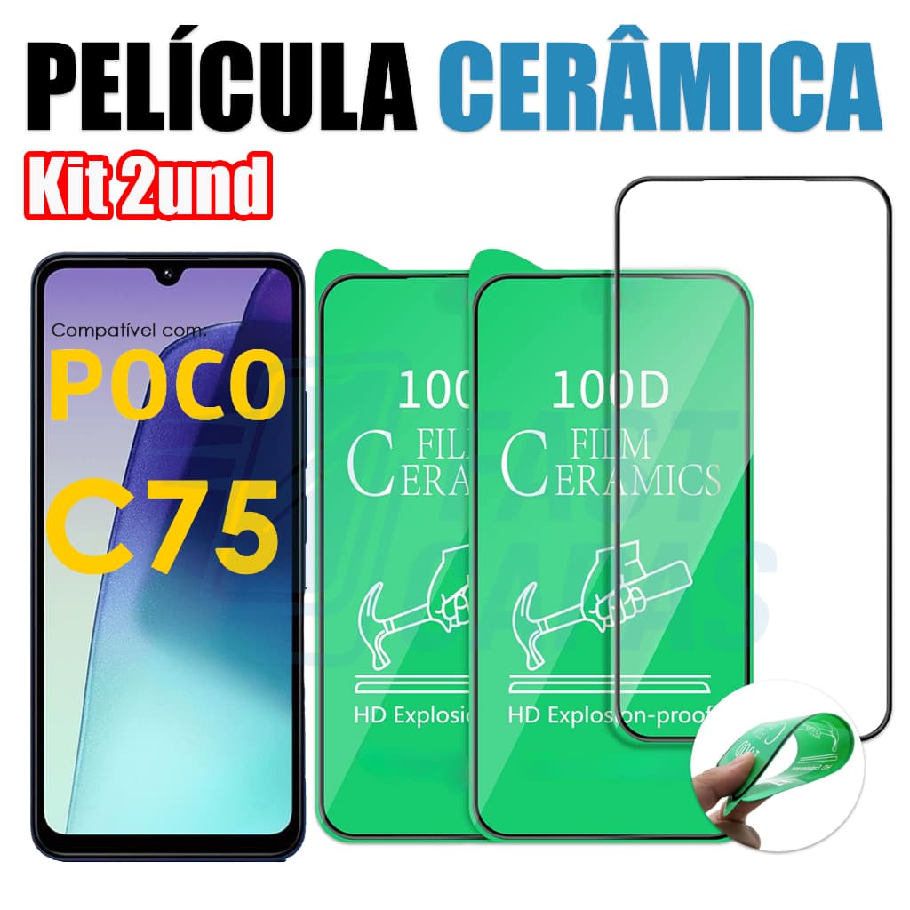 Kit 2 Película Cerâmica Xiaomi Poco C75 Não Quebra Hidrogel 9D 3D Flexível Transparente Resistente