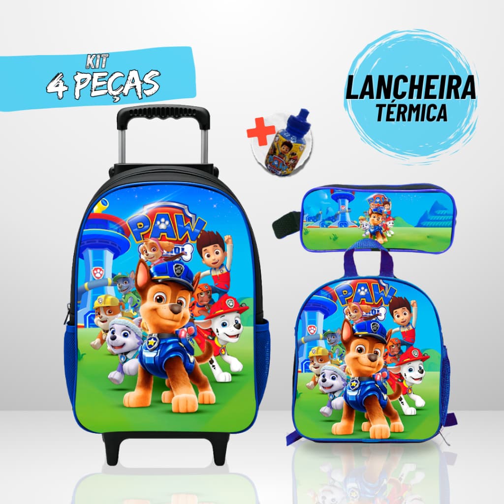Kit Mochila Escolar Patrulha Canina + Lancheira Térmica + Estojo