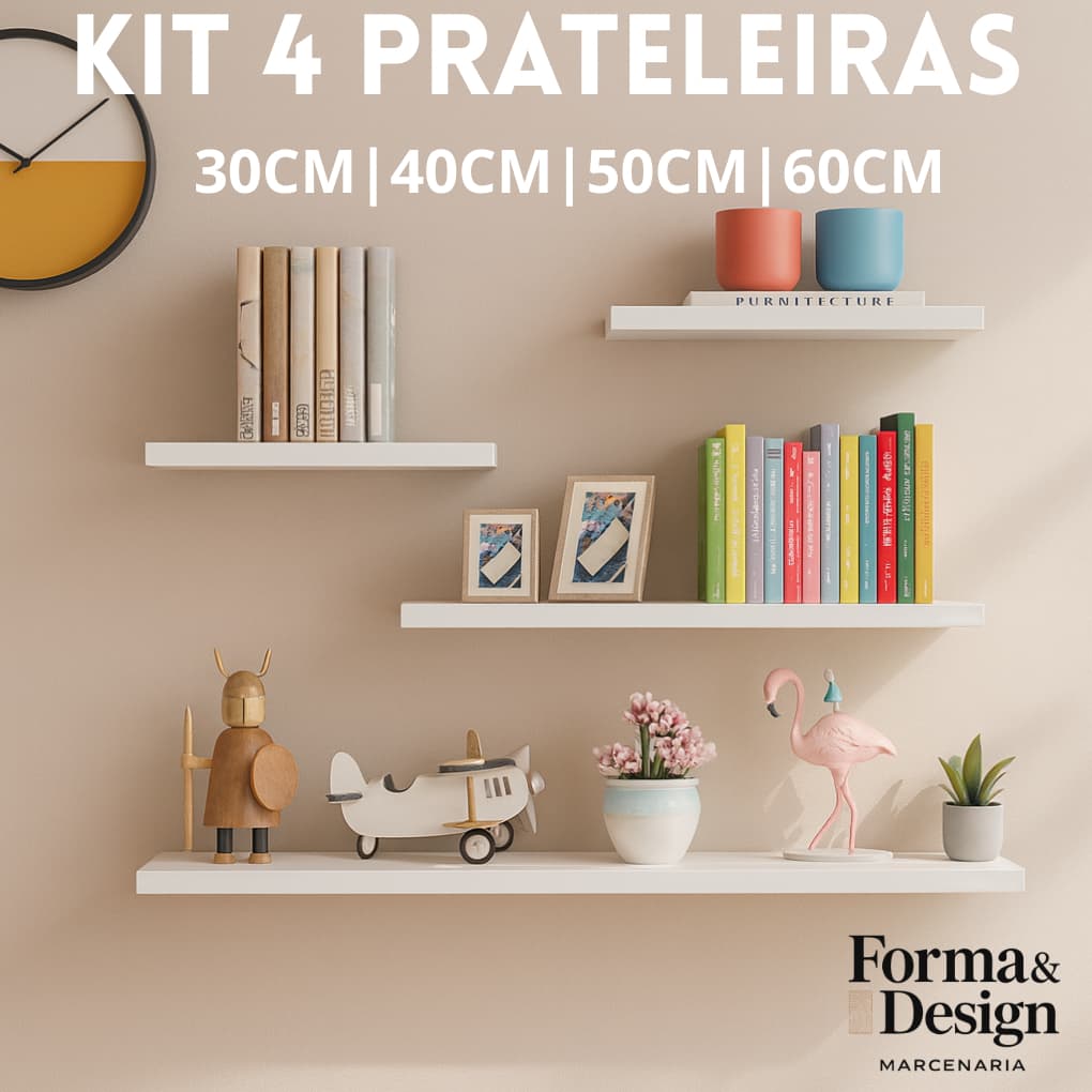 Prateleiras MDF 30|40|50|60 Branco Sala Quarto Cozinha Banheiro decoração Suspenso Parede