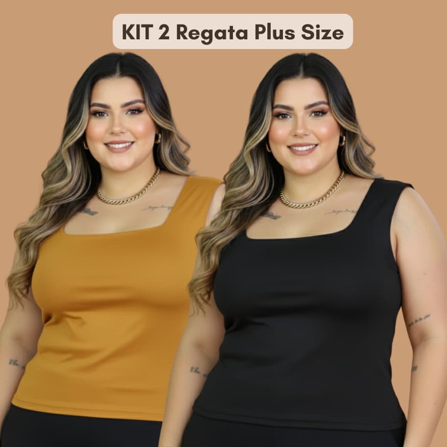 KIT 2 Blusa Regata Feminina Plus Size Decote Quadrada Elegante Forrada