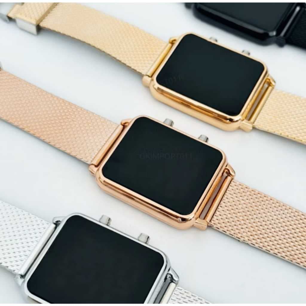 Relógio Watch Feminino Quadrado Digital Led Prata Preto Rosé Dourado Resistente a Água
