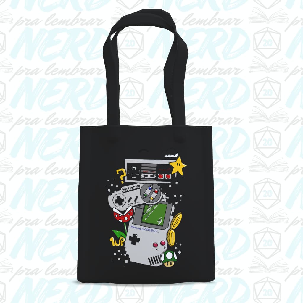 Eco Bag Preta em Brim Acetinado – Super Mario | Nerd Pra Lembrar