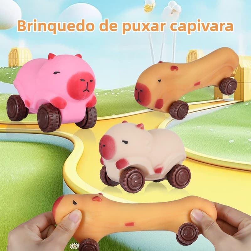 Carrinho de Capivara Divertido de Borracha Indestrutível Estica, Amassa e Modela Brinquedo Sensorial Squish Anti-Stress