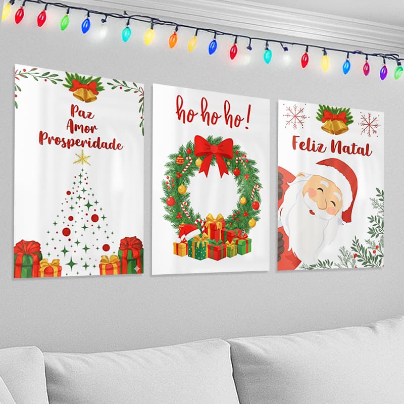 03 Quadros Decorativos Natalinos desenhos, familia, decoração, papai noel, quadro natal