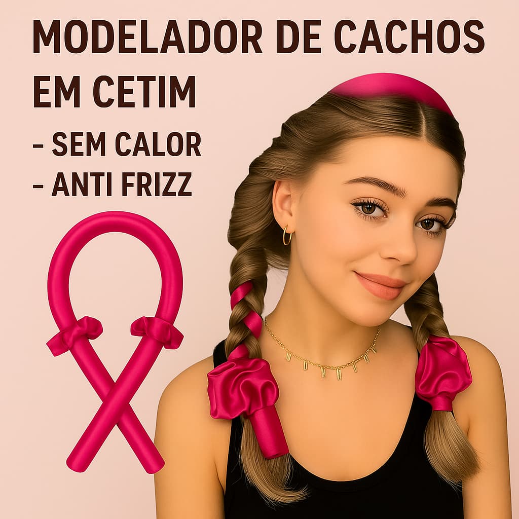 Modelador de Cachos em Cetim Anti Frizz | Hair Curler Sem Calor | Com Xuxinhas - cor sortida