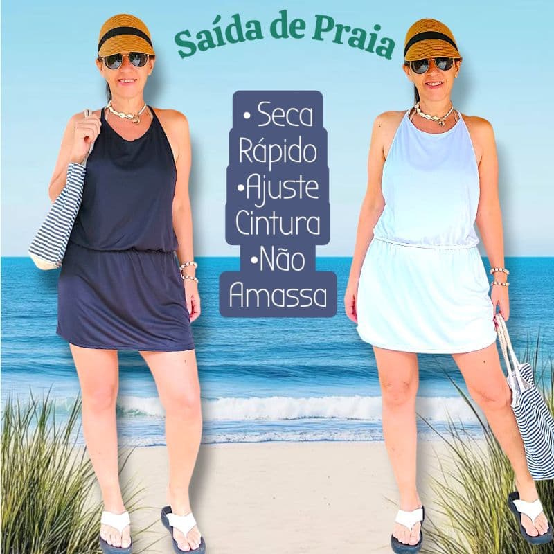Vestido Saída de Praia com Elástico Cintura | Nadador Recortado Costas | Cores Básicas & Flúor