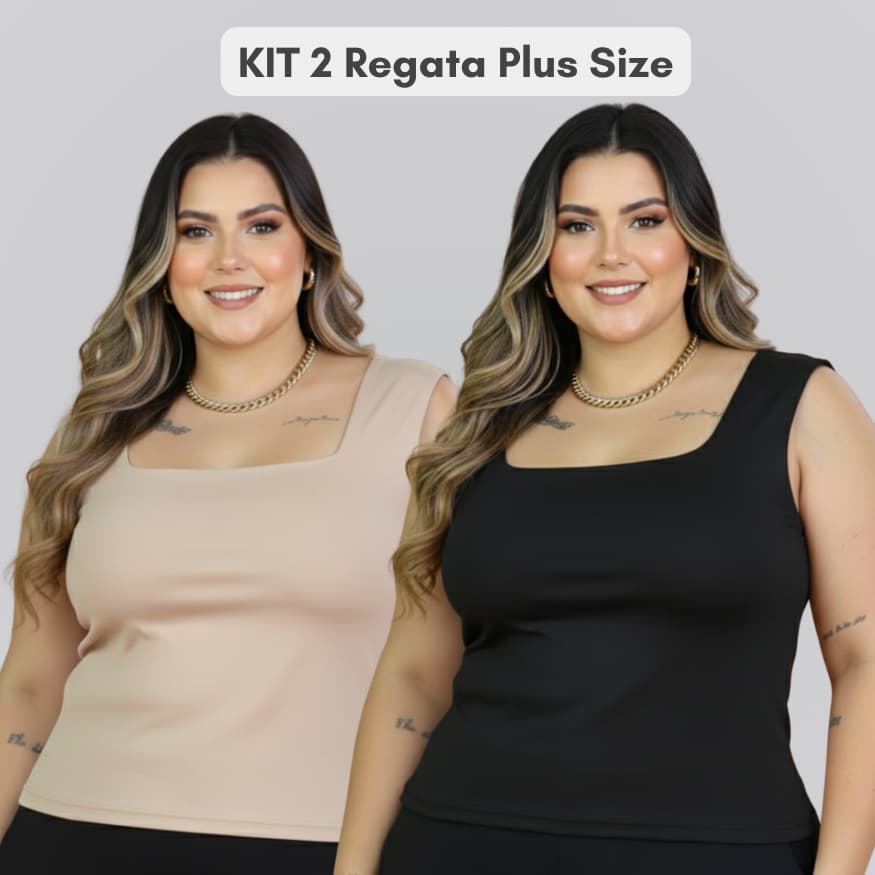 KIT 2 Blusa Regata Feminina Forrada Decote Quadrado Confortavel Elegante