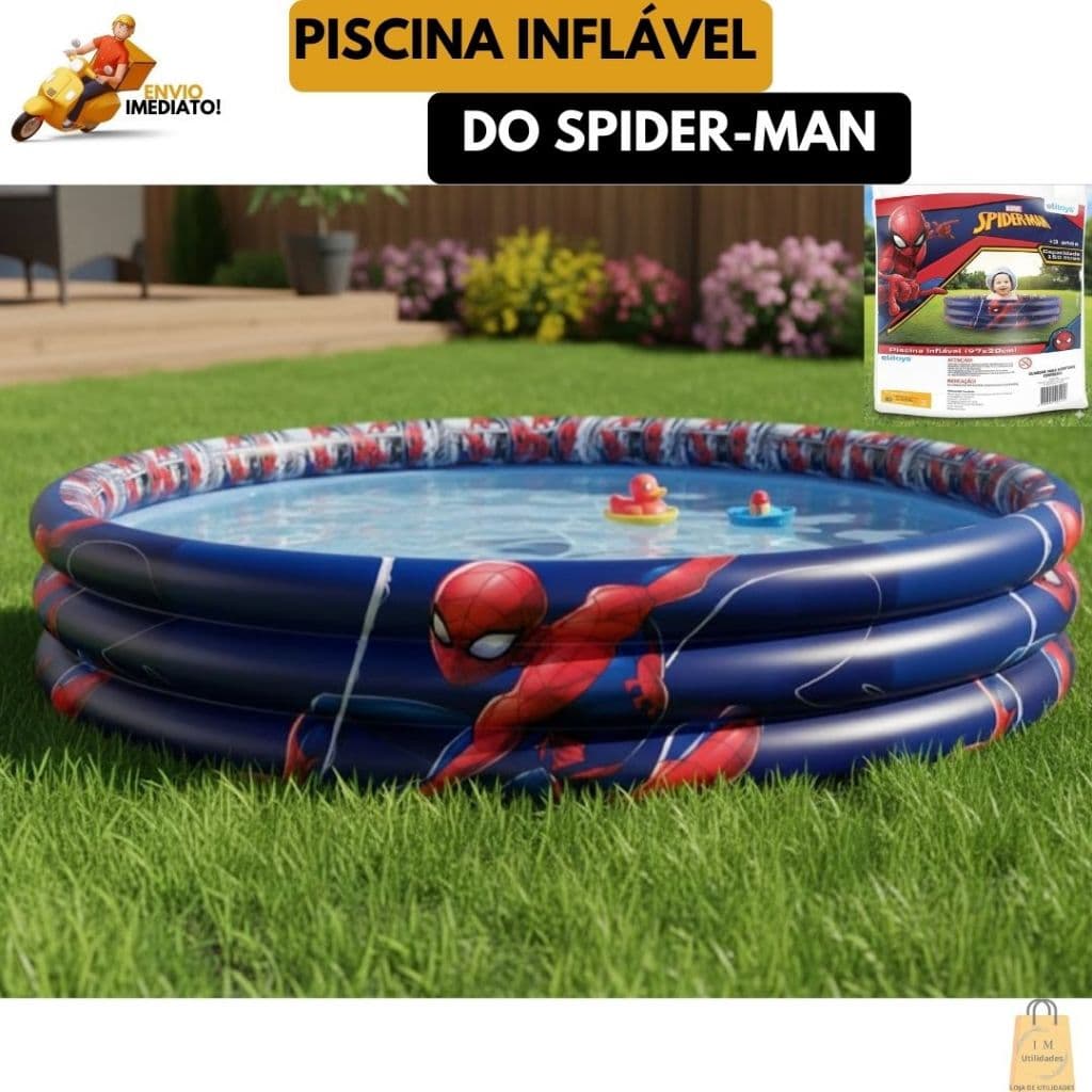 Piscina Inflável Spider Man 97x20cm 130L Banho Refresco e Diversão Infantil para Varanda Quintal