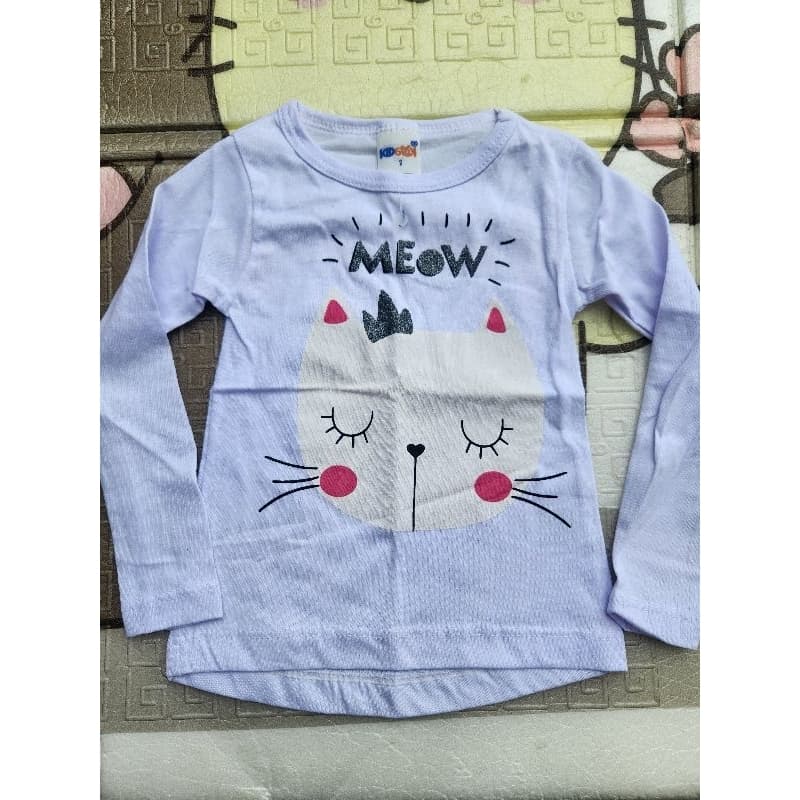 Blusa kidstok Gatinha Branca manga longa algodão Tam 1 bebê