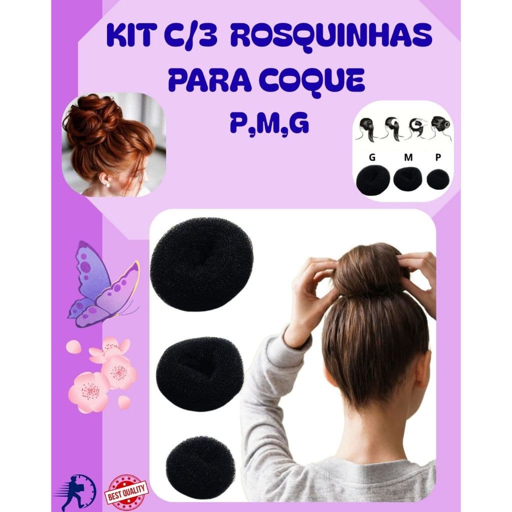 Kit 03 Esponja Rosquinha para Coque – Acessório Donut Hair Prático e Estiloso para Penteados
